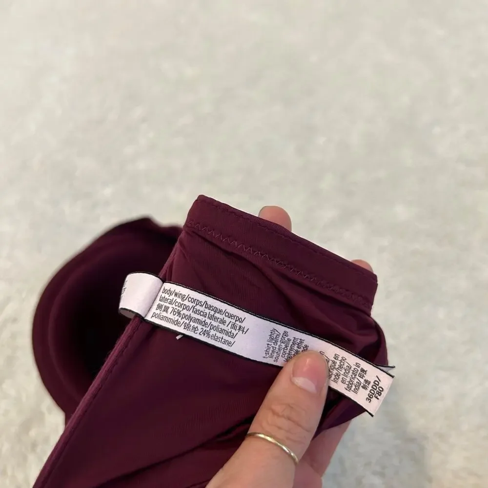 Victoria Secret Womens Burgundy Razerback Bra Sz 36DDD Lightly Lined Casual Sexy - Picture 5 of 5